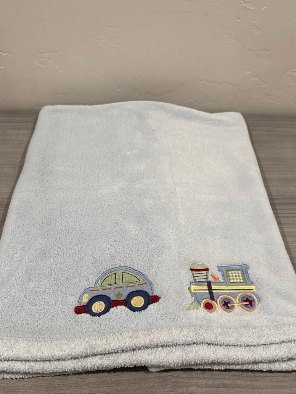 Tiddliwinks Blue Plush Train Engine VW Car Baby Blanket Appliqued